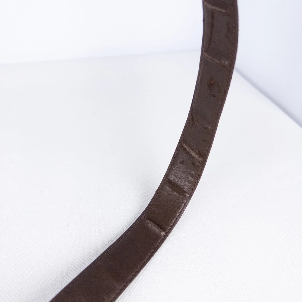 Sculptural Vintage Ritz Brown Leather Croc Embossed Belt Gold Wing Buckle 34
